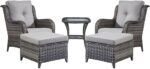 Rilyson Wicker Patio Furniture Set - 5 Piece Rattan Outdoor Sectional Conversation Sets with 2 Chairs