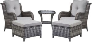 Rilyson Wicker Patio Furniture Set - 5 Piece Rattan Outdoor Sectional Conversation Sets with 2 Chairs